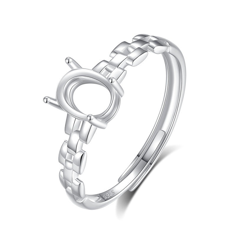 925 Sterling Silver Ring Mount for 5x7mm Oval Gemstone, Simple Four-Prong Unset