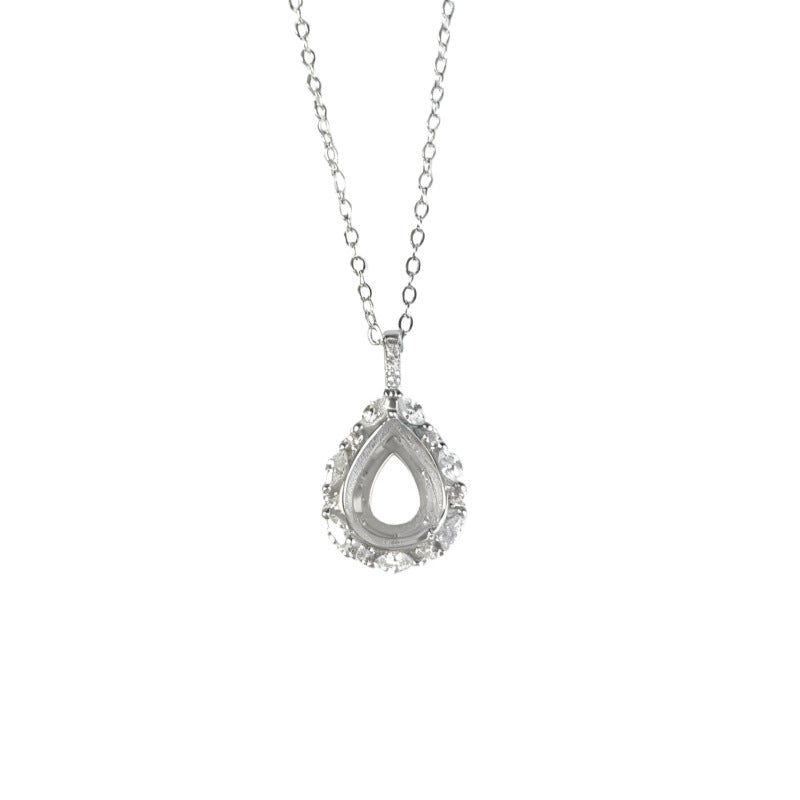 925 Sterling Silver Necklace Pendant Mount for 8x10mm Pear Gemstone, Luxury DIY Collarbone Chain