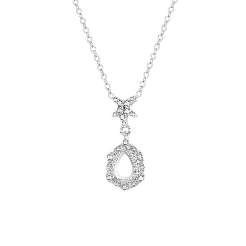925 Sterling Silver Pendant Mount for 5x7mm Pear Gemstone, Semi-finished Collarbone Chain