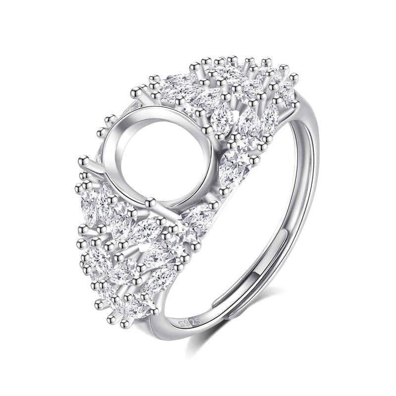 925 Sterling Silver Ring Mount for 7x9mm Oval Gemstone, Full-Paved Luxury DIY