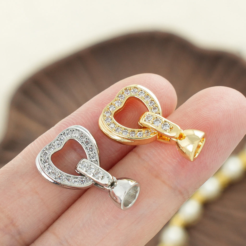 CZ-Set Single-Round Heart Clasp