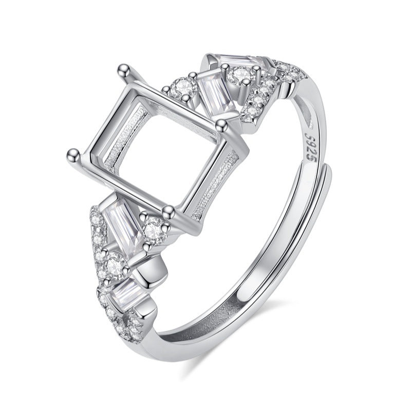 925 Sterling Silver Ring Mount for 6x8mm Rectangle Multi-Stone, Minimalist Designer Setting