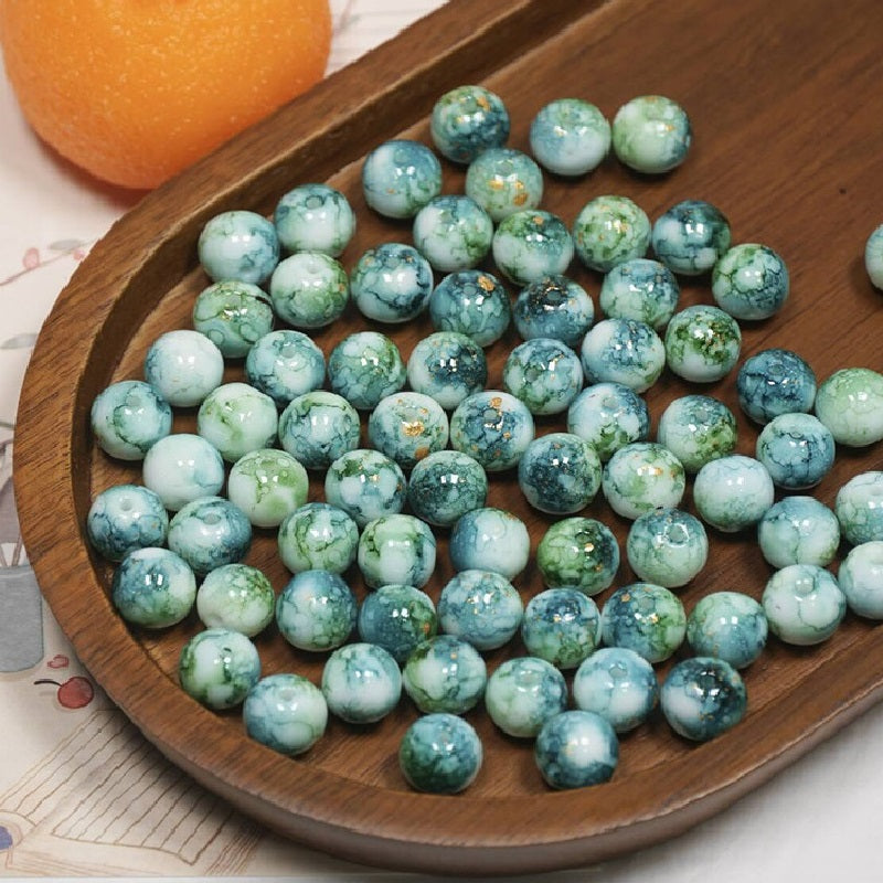 (100pcs)10mm Ink-Wash Tie-dye Glass Round Beads