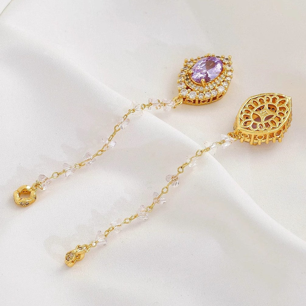 Zirconia Teardrop Tassel Pendant with Through-Hole
