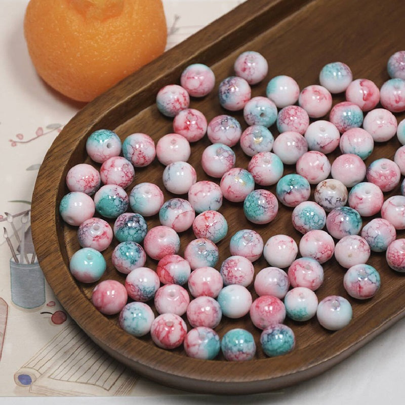 (100pcs)10mm Ink-Wash Tie-dye Glass Round Beads