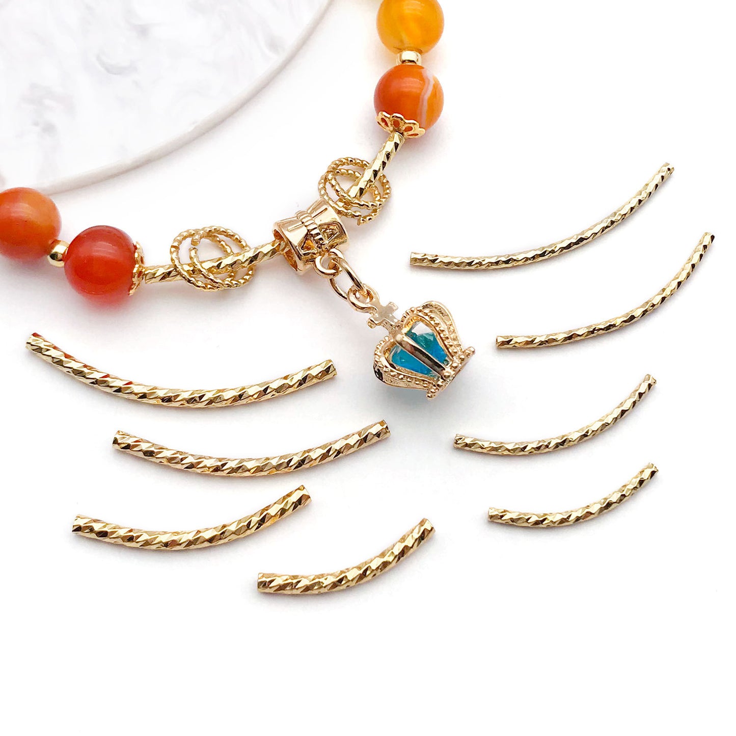 50pcs Plated Curve Shape Textured Curved Tube Bar Beads