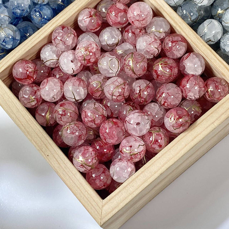 (100pcs)10mm Golden Thread & Jade Crackle Glass Beads
