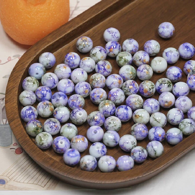 (100pcs)10mm Ink-Wash Tie-dye Glass Round Beads