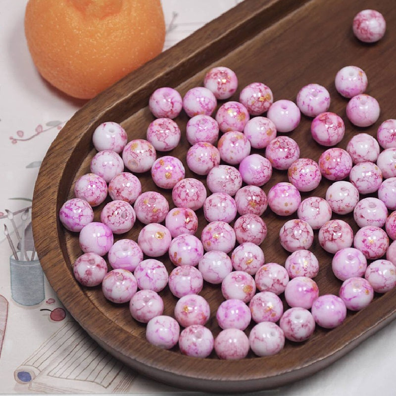 (100pcs)10mm Ink-Wash Tie-dye Glass Round Beads