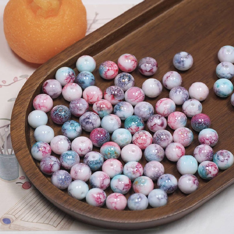(100pcs)10mm Ink-Wash Tie-dye Glass Round Beads