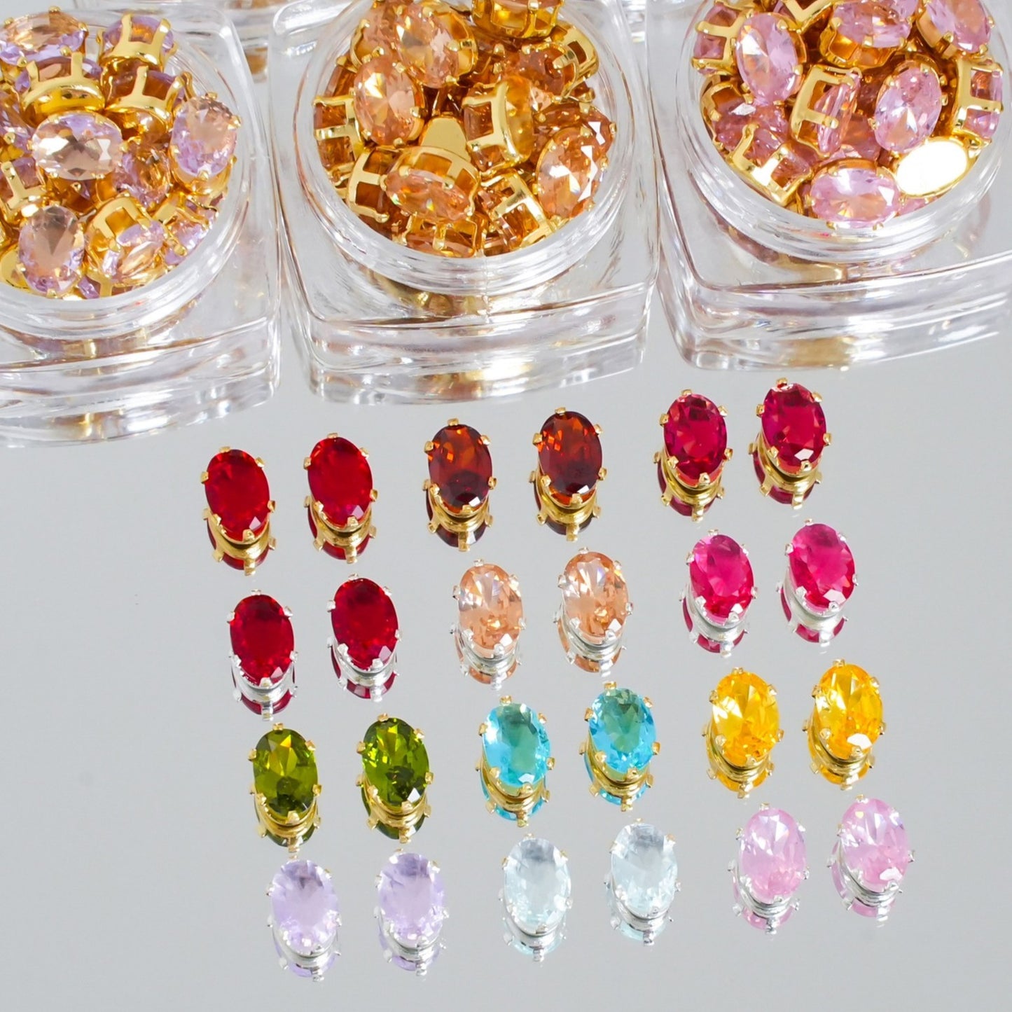 (30pcs)4x6MM Oval Gold Base CZ Prong-Set Stone