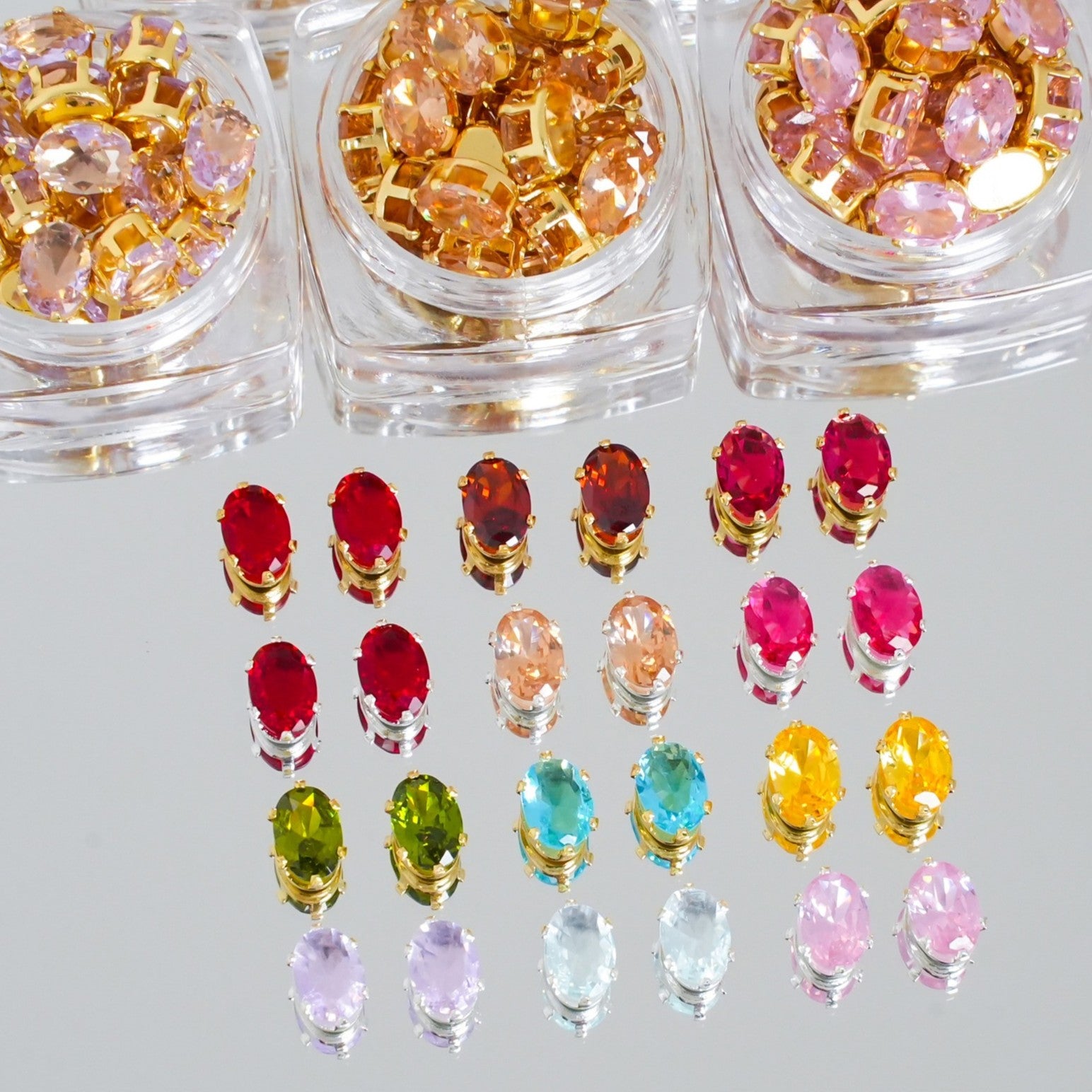 (30pcs)4x6MM Oval Gold Base CZ Prong-Set Stone