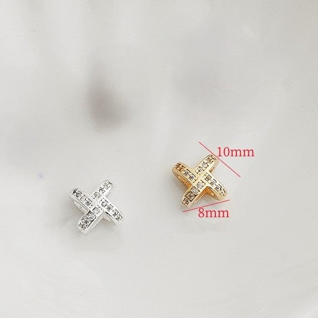 (10pcs)8x10mm CZ Cross Windmill Spacer Beads