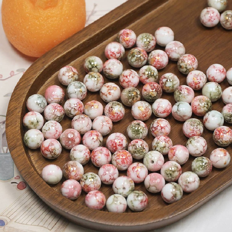 (100pcs)10mm Ink-Wash Tie-dye Glass Round Beads