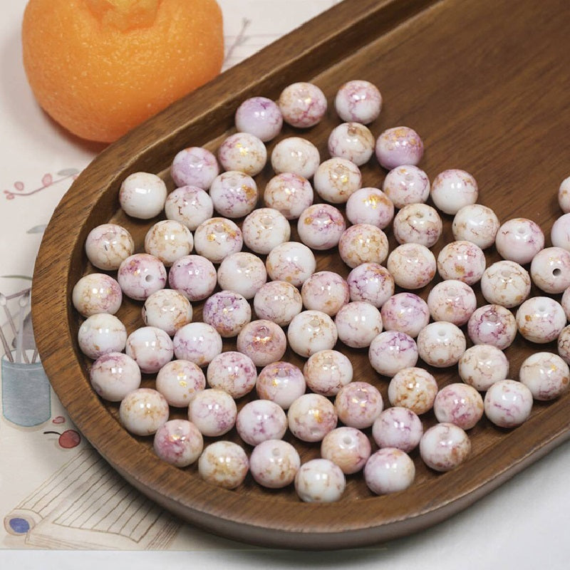 (100pcs)10mm Ink-Wash Tie-dye Glass Round Beads