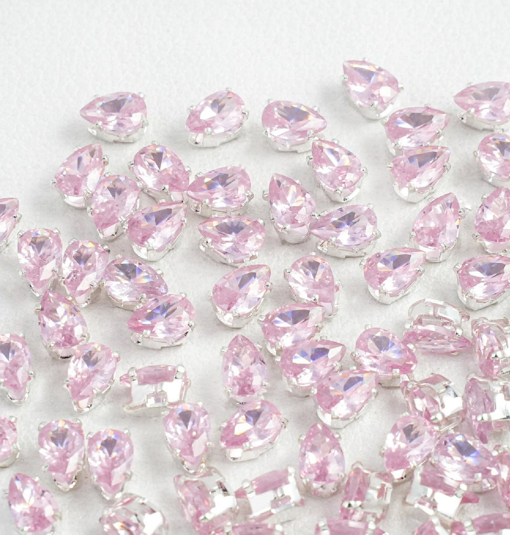 (100pcs)4x6mm Teardrop Prong-Set CZ