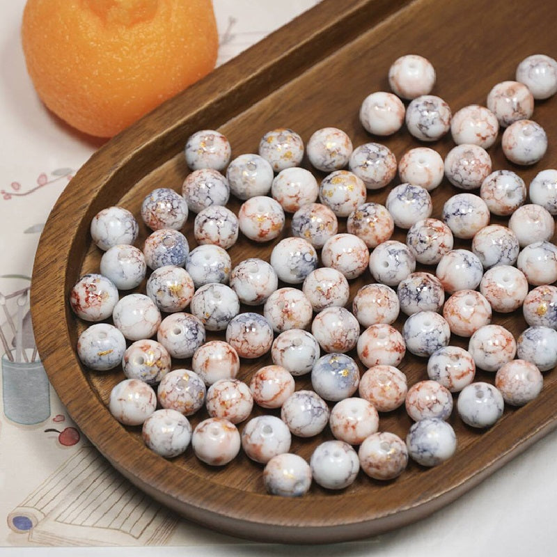 (100pcs)10mm Ink-Wash Tie-dye Glass Round Beads