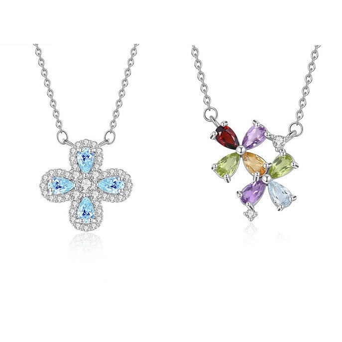 925 Sterling Silver Four-Leaf Clover Necklace Mount for 3x5mm Pear Gemstone, Unset Minimalist DIY