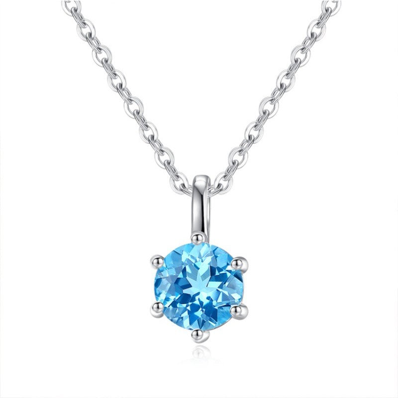 925 Sterling Silver Six-Prong Pendant Mount for 6mm Round Gemstone, Minimalist DIY Collarbone Chain