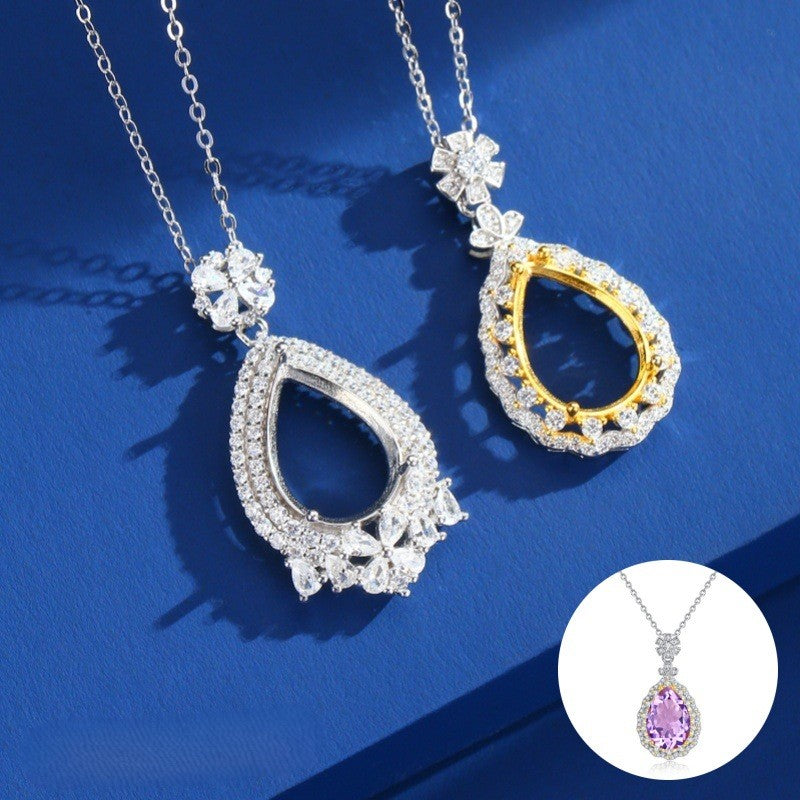 925 Sterling Silver Necklace Pendant Mount for 10x14mm Pear Gemstone, Unset Delicate Luxury