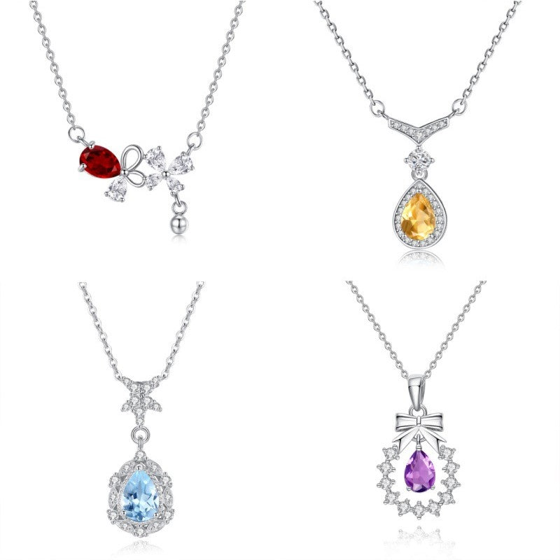 925 Sterling Silver Pendant Mount for 5x7mm Pear Gemstone, Semi-finished Collarbone Chain
