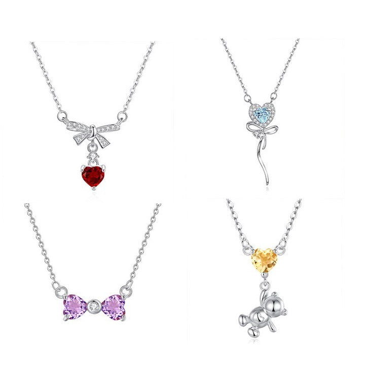 925 Sterling Silver Semi-finished Pendant Mount for 5mm Heart Gemstone, Minimalist DIY Collarbone Chain