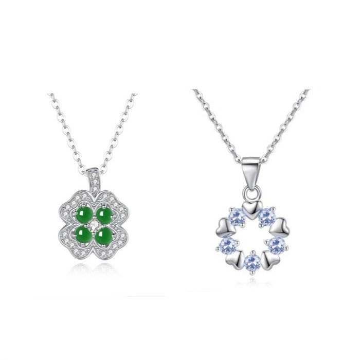 925 Sterling Silver Four-Leaf Clover Pendant Mount for 3mm Round Crystal/Jade Cabochon, Versatile Commuter DIY