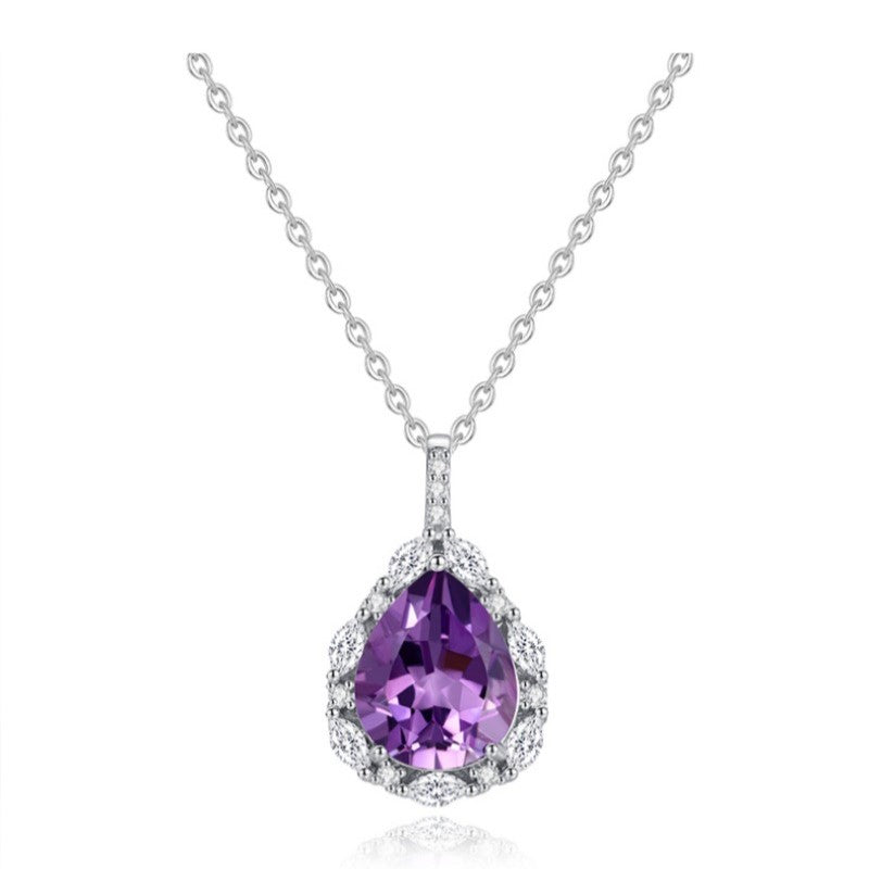 925 Sterling Silver Necklace Pendant Mount for 8x10mm Pear Gemstone, Luxury DIY Collarbone Chain