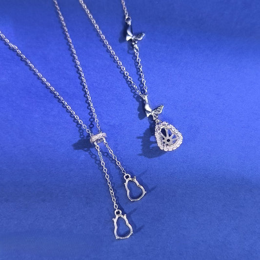 925 Sterling Silver Gourd Necklace Mount for 6x8mm Gemstone, Fortune DIY Collarbone Chain