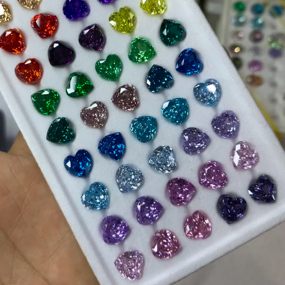 5A 6-8mm Heart Shape Rose Cut Loose CZ Stone - 2pcs