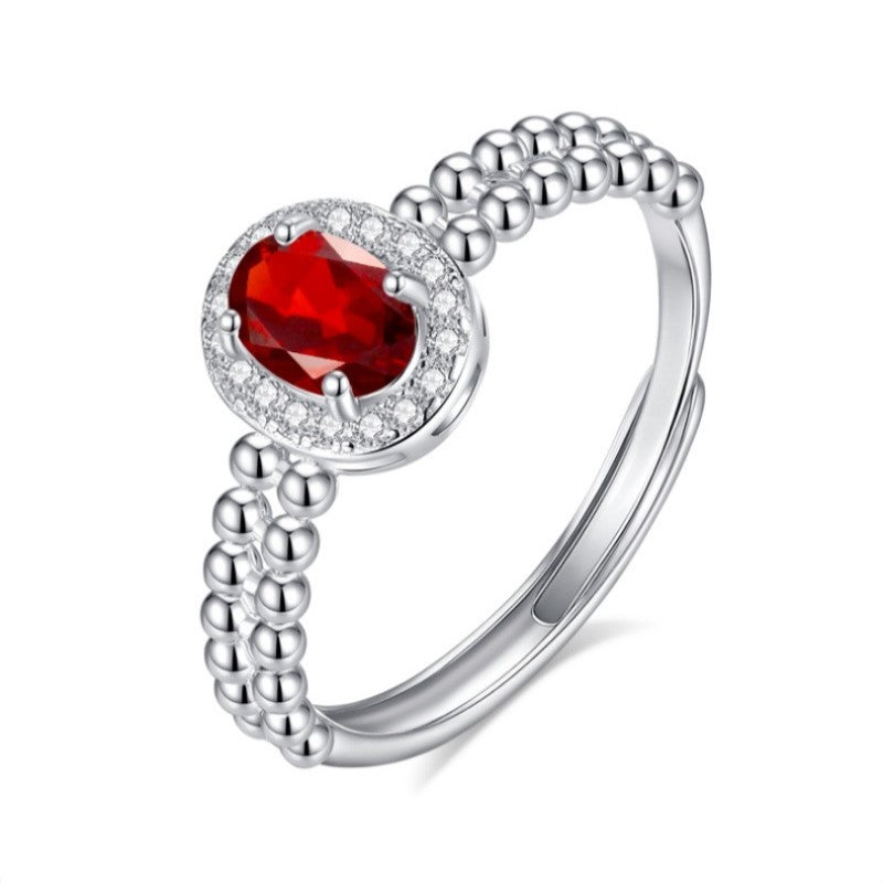 925 Sterling Silver Ring Mount for 4x6mm Oval Gemstone, Adjustable Open White Gold-Plated Shank