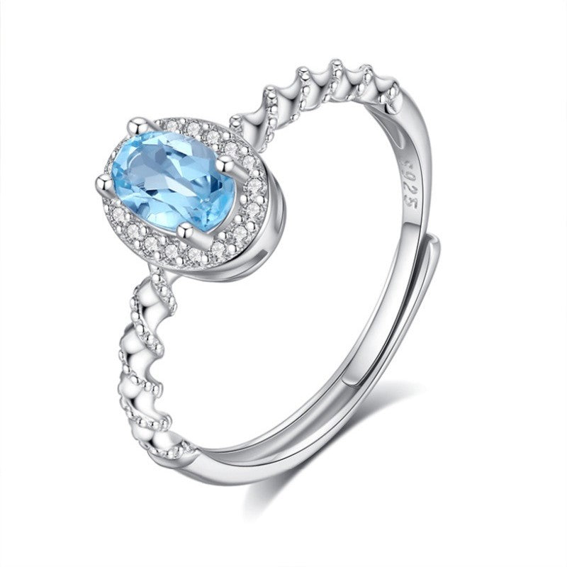 925 Sterling Silver Ring Mount for 4x6mm Oval Gemstone, Adjustable Open White Gold-Plated Shank