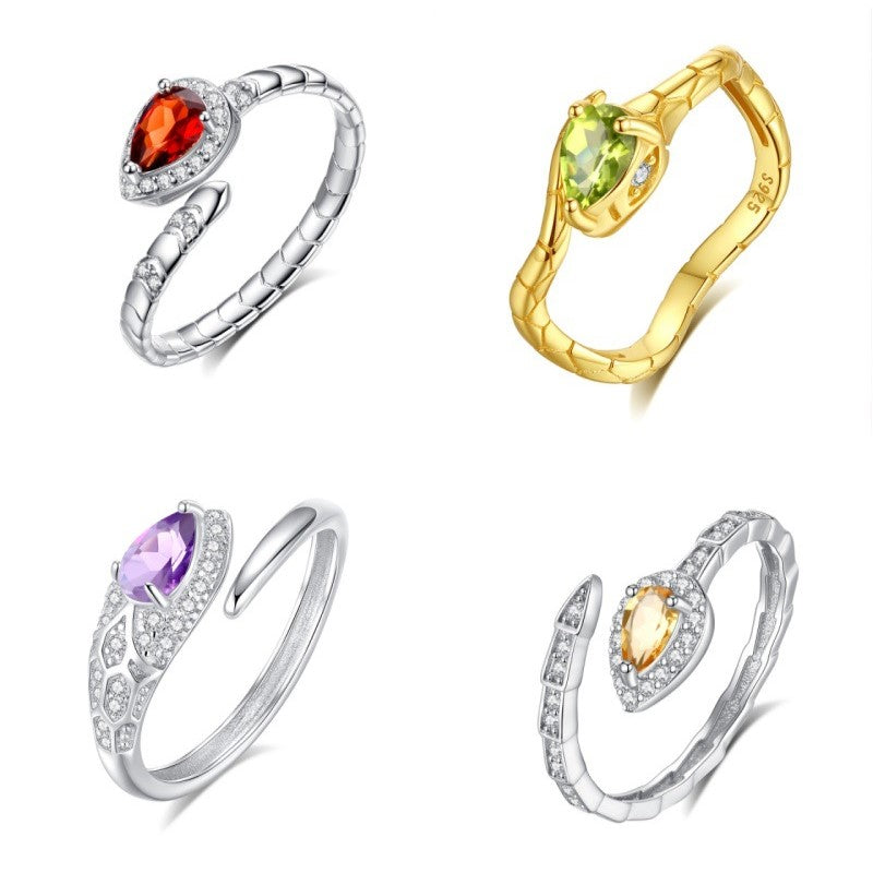 925 Sterling Silver Snake Ring Mount for 4x6mm Pear Gemstone, Minimalist Luxury Designer DIY