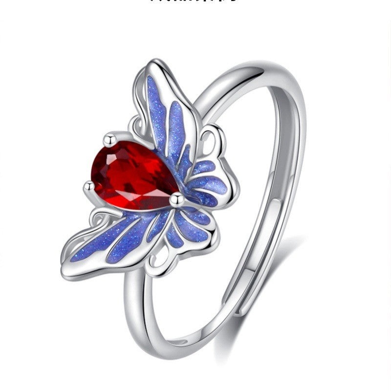 925 Sterling Silver Butterfly Ring Mount for 5x7mm Pear Gemstone, Luxury DIY