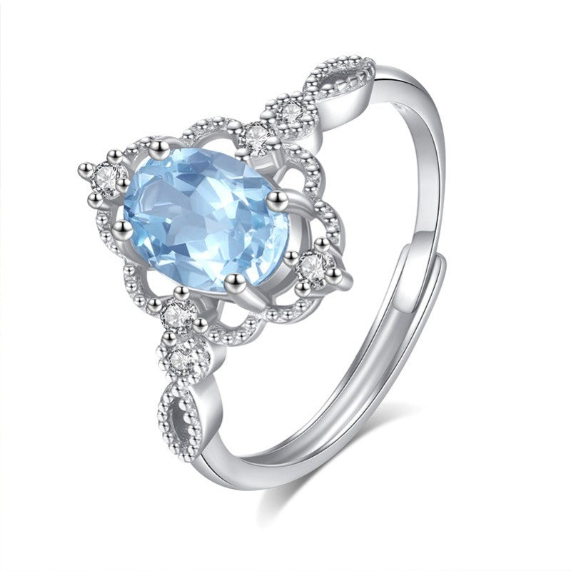 925 Sterling Silver Ring Mount for Natural Stone/Topaz/Prehnite, White Gold-Plated