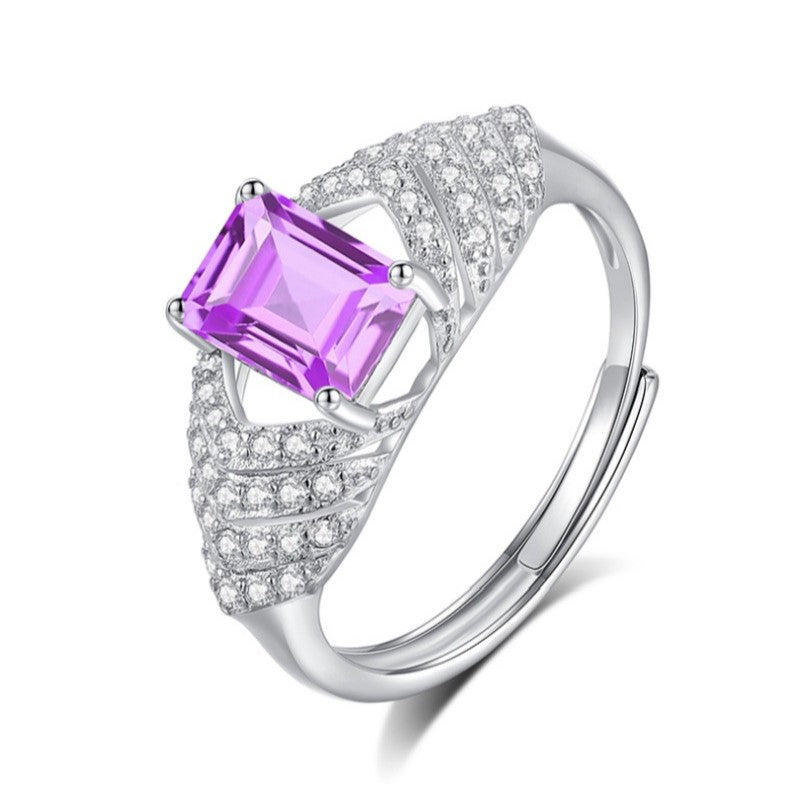 925 Sterling Silver Ring Mount for 5x7mm Rectangle Gemstone, Full-Paved Luxury DIY