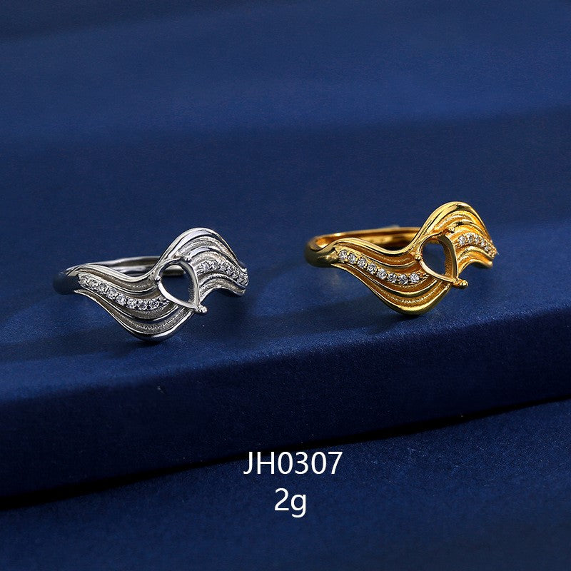 925 Sterling Silver Ring Mount for 4x6mm Pear Gemstone, Twisted Wave-Edge Luxury DIY