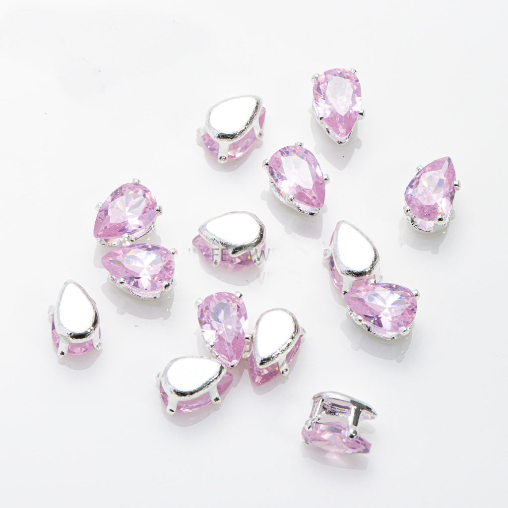 (100pcs)4x6mm Teardrop Prong-Set CZ