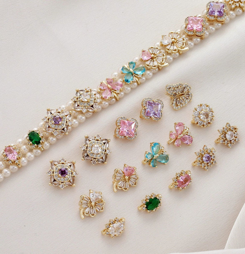(10pcs)Triple CZ Spacer Charm with Clover & Snowflake