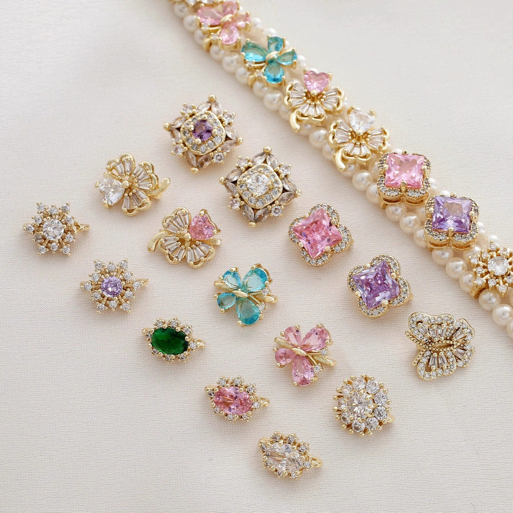(10pcs)Triple CZ Spacer Charm with Clover & Snowflake