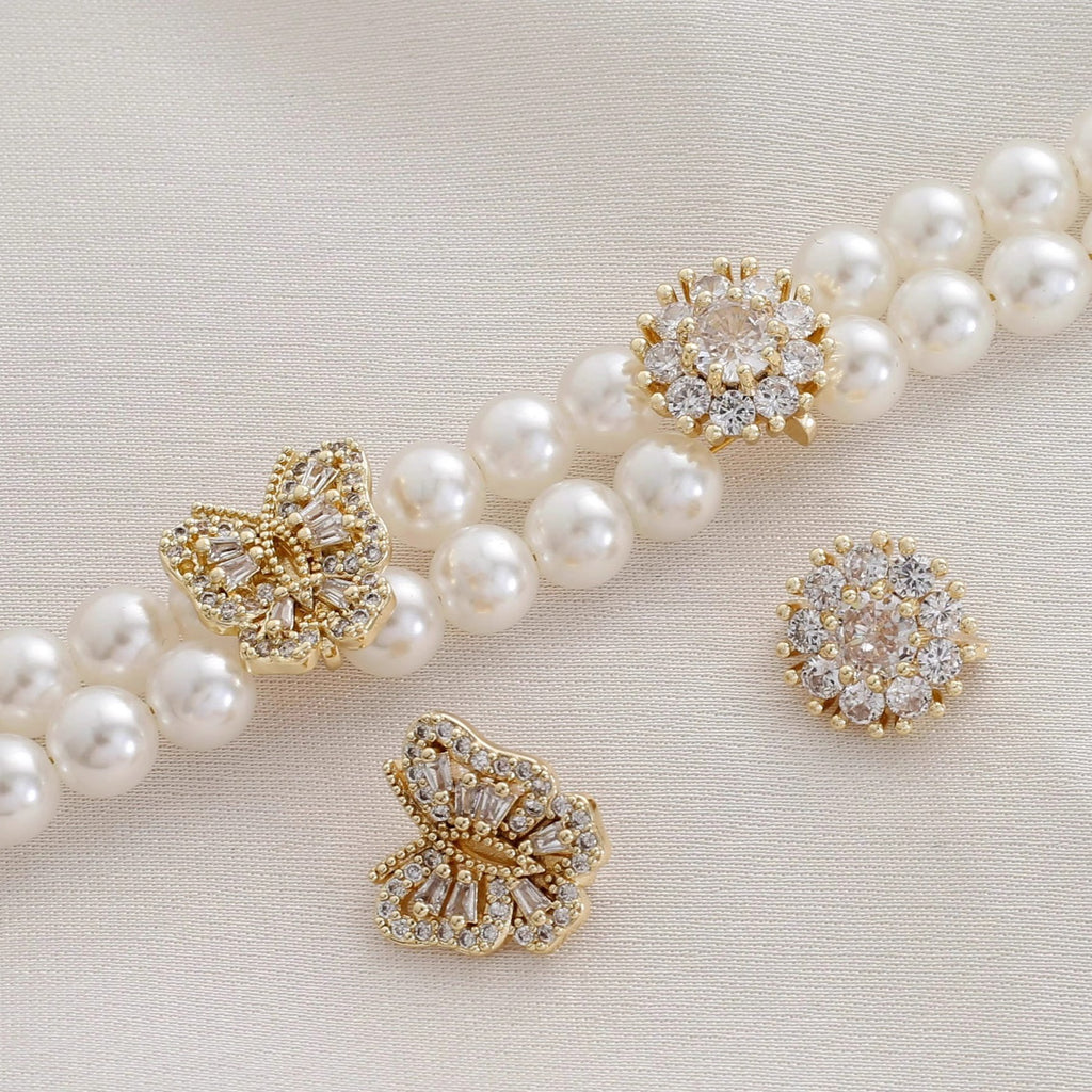 (10pcs)Triple CZ Spacer Charm with Clover & Snowflake