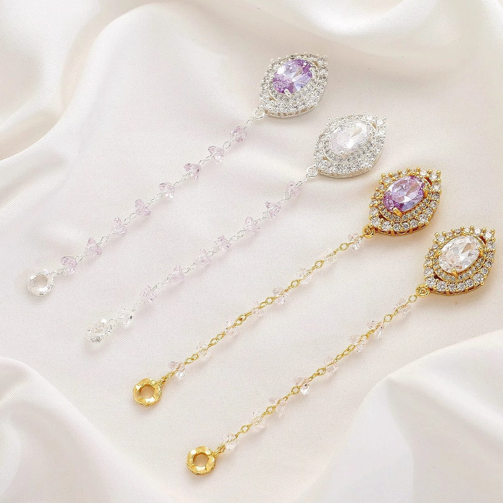 Zirconia Teardrop Tassel Pendant with Through-Hole