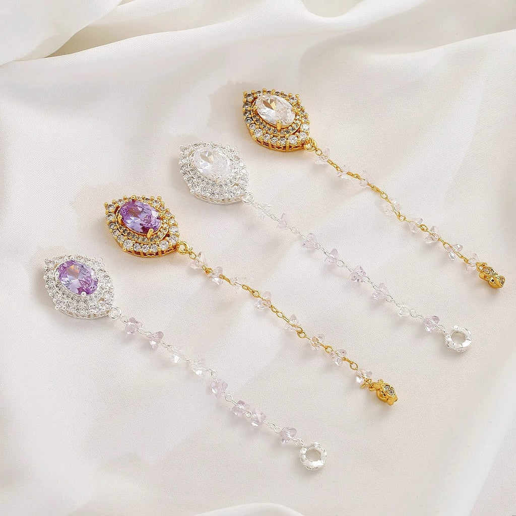 Zirconia Teardrop Tassel Pendant with Through-Hole