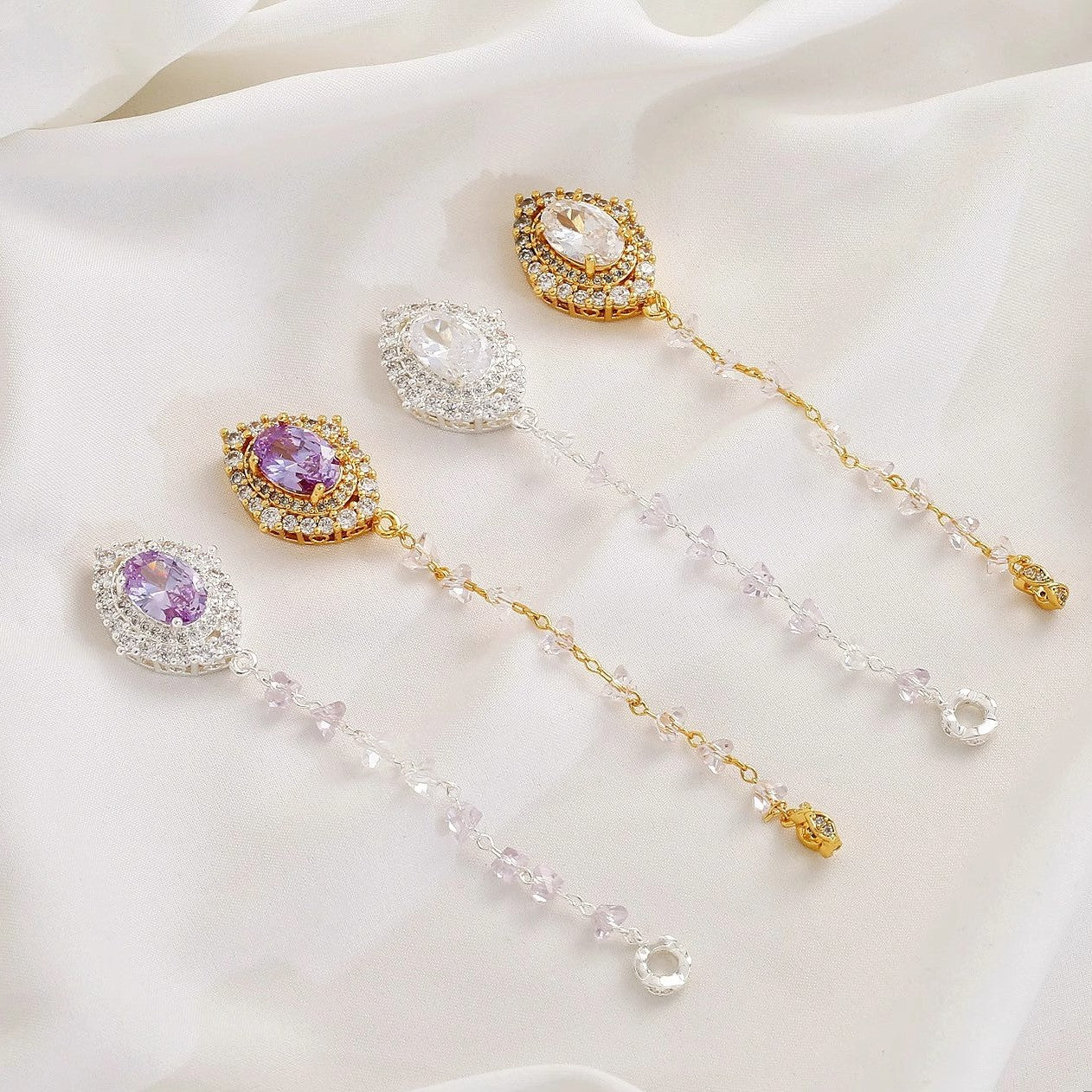 Zirconia Teardrop Tassel Pendant with Through-Hole