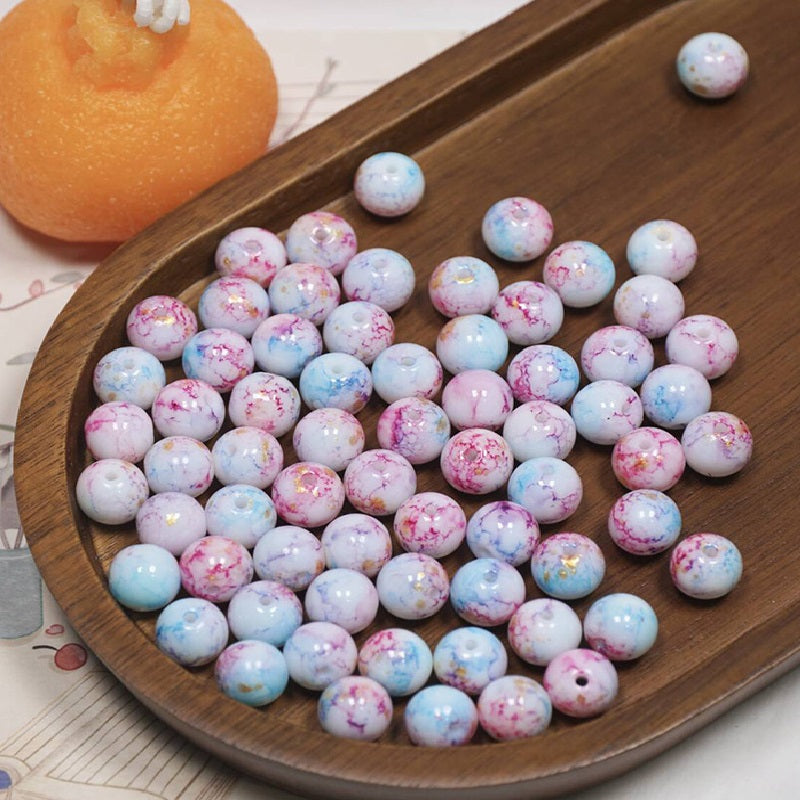 (100pcs)10mm Ink-Wash Tie-dye Glass Round Beads