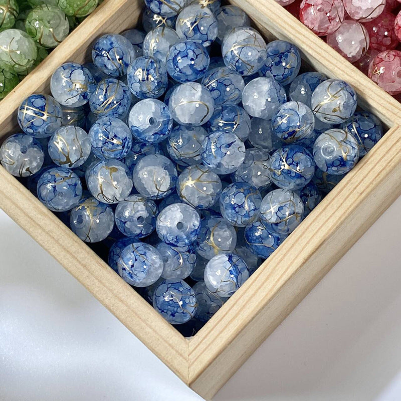 (100pcs)10mm Golden Thread & Jade Crackle Glass Beads