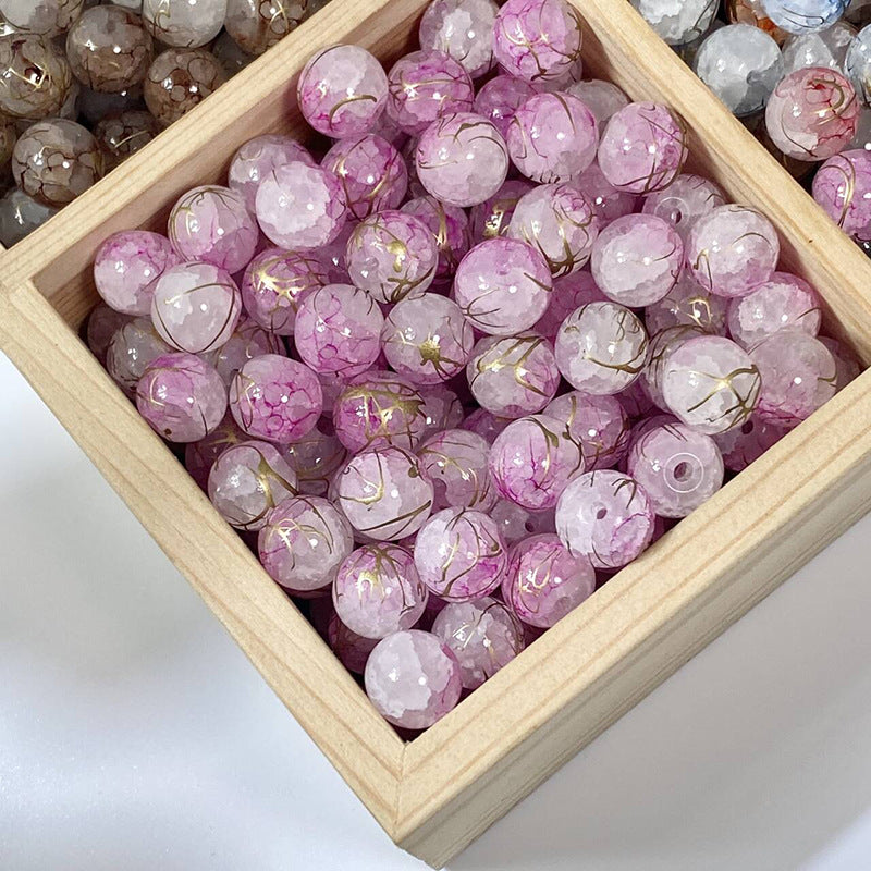 (100pcs)10mm Golden Thread & Jade Crackle Glass Beads