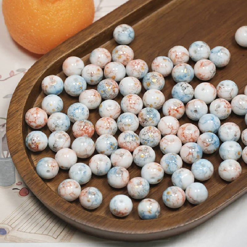 (100pcs)10mm Ink-Wash Tie-dye Glass Round Beads