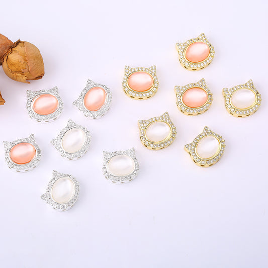 (2pcs)Micro-Pave Cat's Eye CZ Kitten Spacer Bead