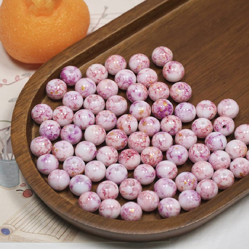 (100pcs)10mm Ink-Wash Tie-dye Glass Round Beads